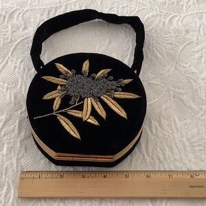 Black and Gold Embroidered Clutch with Velvet Finish